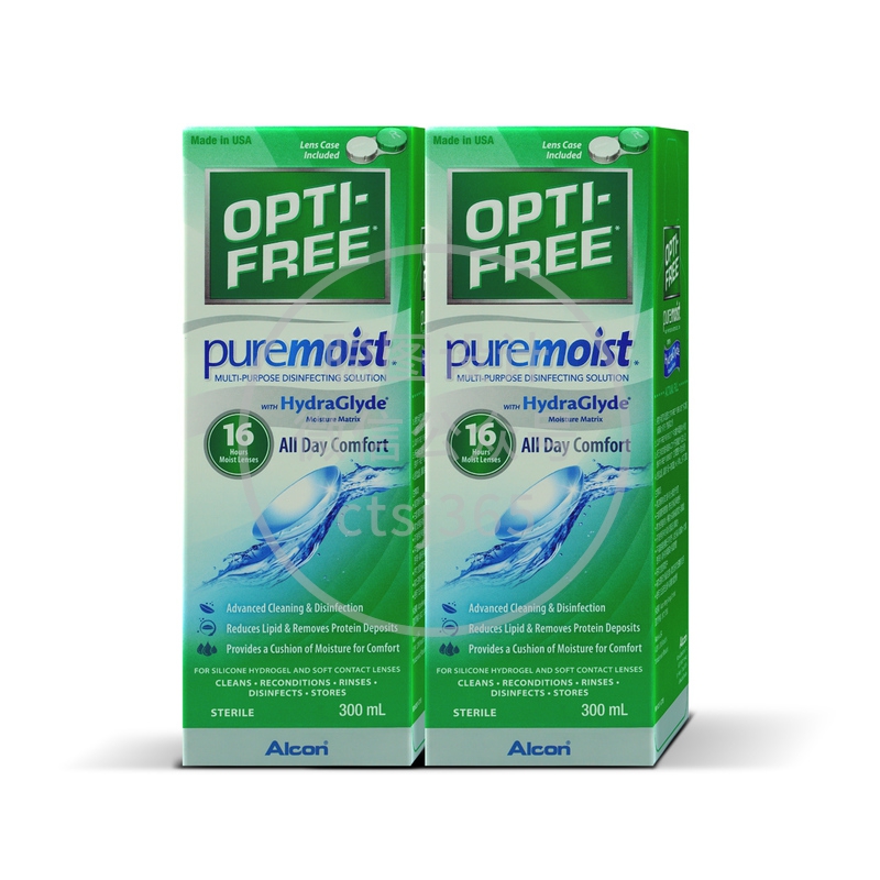 Alcon Opti-Free PureMoist多功能消毒隐形眼镜药水300毫升x2支+试用装 269076