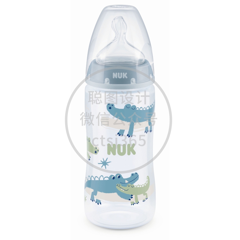 NUK PCH宽口PP 300毫升奶瓶 + 硅胶奶咀2号中孔 (6-18个月) (颜色随机) 1套 739540